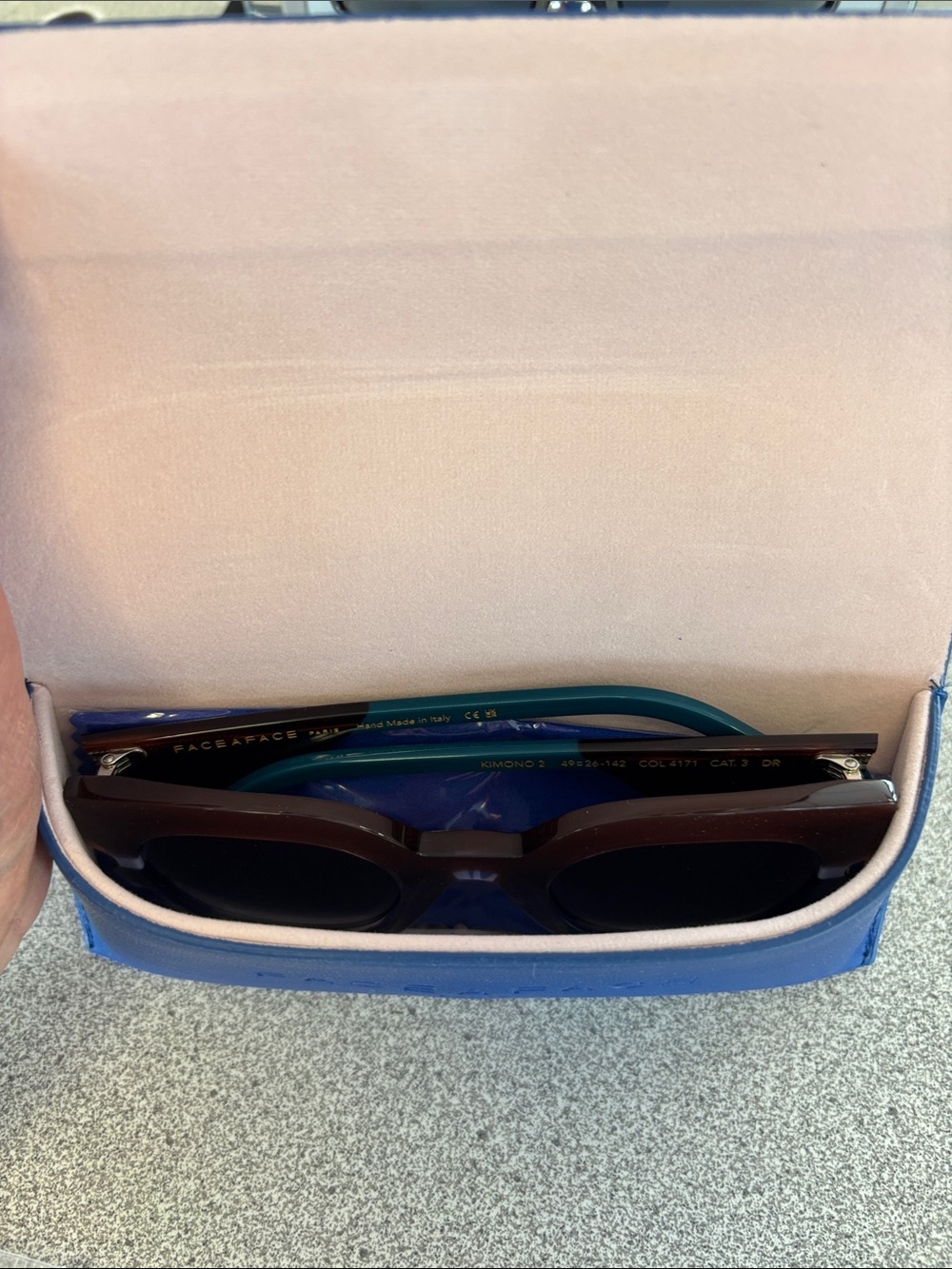 Women’s Two-Tone Brown to Clear Sunglasses with Blue Temples - Picture 7 of 9
